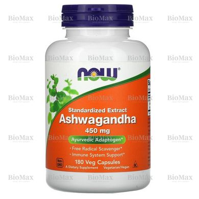 Ашвагандха, Ashwagandha, Now Foods, 450 мг, 180 капсул