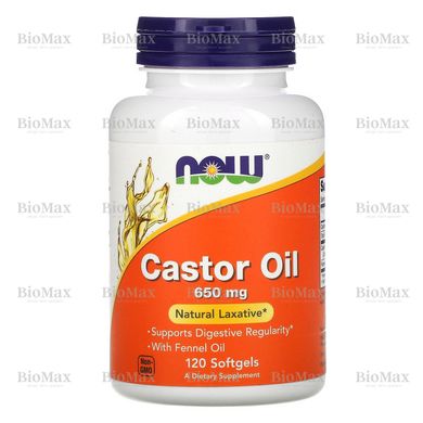 Касторова олія, Castor Oil, Now Foods, 650 мг, 120 гелевих капсул