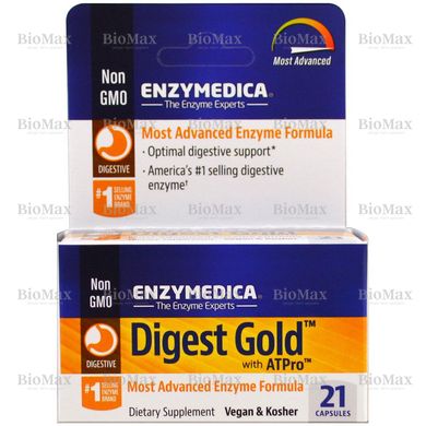Ферменти для травлення, Digest Gold with ATPro, Enzymedica, 21 капсула