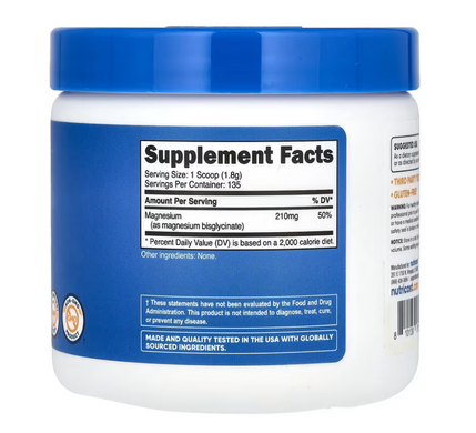 Магний глицинат без добавок в порошке, Magnesium Glycinate, Nutricost, 250 г