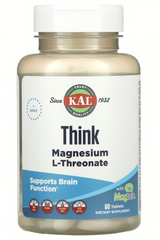 Магній L-треонат, Magnesium L-Threonate, KAL, для мозку, 2000мг, 60 таблеток