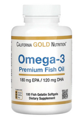 Риб'ячий жир, Омега 3, Omega-3, Fish Oil California Gold Nutrition, 180 мг ЭПК / 120 мг ДГК, 100 капсул