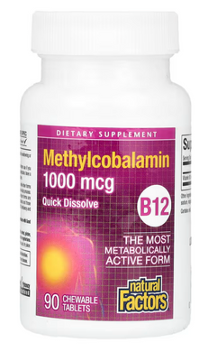 Витамин В12, Methylcobalamin, Natural Factors, 1000 мкг, 90 таблеток
