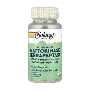 Наттокіназа і серрапептаза, Nattokinase & Serrapeptase, Solaray, з кишковорозчинним покриттям, 30 вегетаріанських капсул