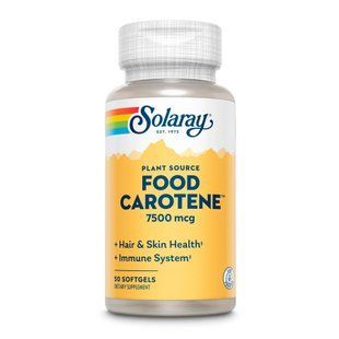 Бета-каротин, Food Carotene, Solaray, 7500 мкг, 50 гелевых капсул