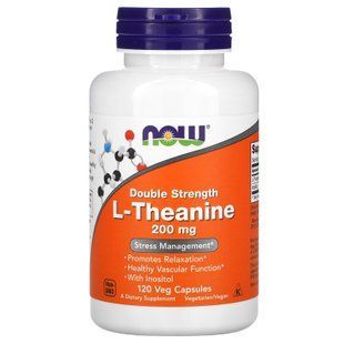 L-теанін, L-Theanine, NOW Foods, подвійна сила, 200 мг, 120 вегетаріанських капсул