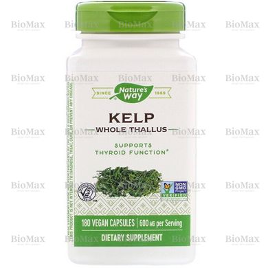 Ламинария, (Йод), Kelp, Nature's Way, 600 мг, 180 капсул