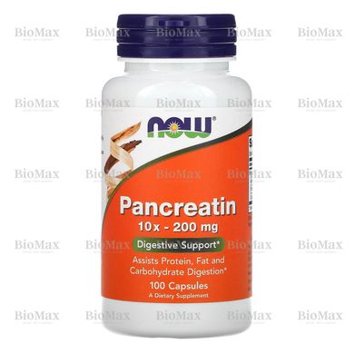 Панкреатин, Pancreatin, Now Foods, 10X 200 мг 100 капсул