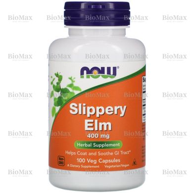 Скользкий вяз, Slippery Elm, Now Foods, 400 мг, 100 капсул