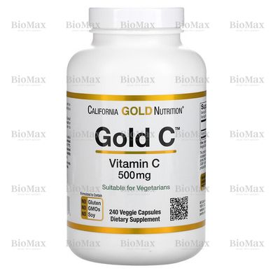 Витамин C, Gold C, California Gold Nutrition, 500 мг, 240 вегетарианских капсул
