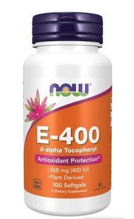 Вітамін Е, E-400, NOW Foods, 268 мг (400 МО), 100 гелевих капсул