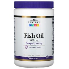 Рыбий жир, Омега-3, Fish Oil, 21st Century, 1000 мг, 300 капсул