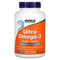 Риб'ячий жир, Омега 3, Omega-3, Ultra, Now Foods, 500 EPA/250 DHA, 180 капсул