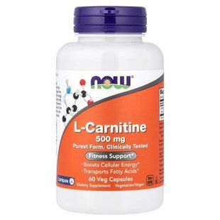 L-карнітин, L-Carnitine, NOW Foods, 500 мг, 60 вегетаріанських капсул