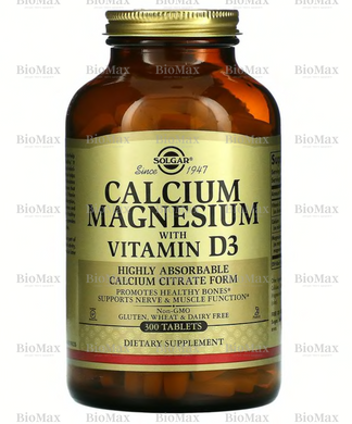Кальций и магний с витамином D3, Calcium Magnesium Vitamin D3, Solgar, 300 таблеток