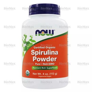 Органическая спирулина порошок, Organic Spirulina, Now Foods, 113 г