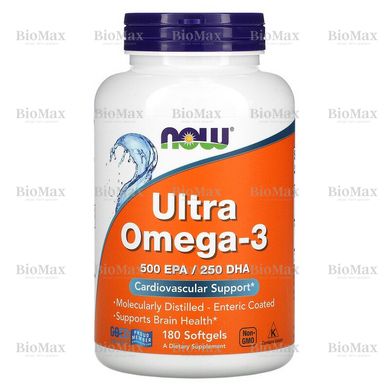 Рыбий жир, Омега 3, Omega-3, Ultra, Now Foods, 500 EPA/250 DHA, 180 капсул