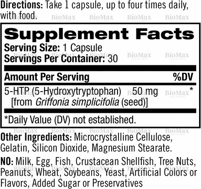5-гідрокситриптофан, 5-HTP, Natrol, 50 мг, 30 капсул