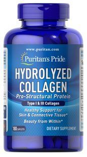Колаген, Hydrolyzed Collagen, Puritan's Pride, гідролізований, 1000 мг, 180 каплет