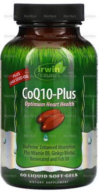 Коэнзим Q10, CoQ10-Plus, Irwin Naturals, 60 капсул