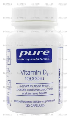 Вітамін D3, Vitamin D3, Pure Encapsulations, 10,000 МО, 120 капсул