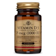 Вітамін Д 3, Д-3 Vitamin D3, Solgar, 1000 МО, 90 таблеток