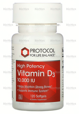Вітамін D3, Vitamin D3, Protocol for Life Balance, 10,000 IU, 120 капсул