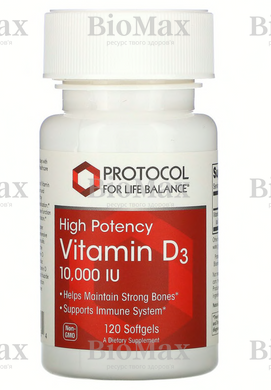 Витамин D3, Vitamin D3, Protocol for Life Balance, 10,000 IU, 120 капсул