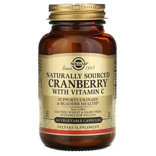 Журавлина, з вітаміном C, Natural Cranberry With Vitamin C, Solgar, 60 вегетаріанських капсул