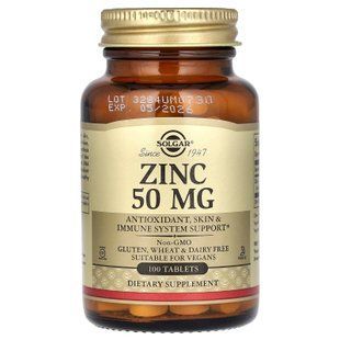 Глюконат цинку, Zinc, Solgar, 50 мг, 100 таблеток
