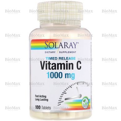 Вітамін С, Vitamin C, Solaray, 1000 мг, 100 таблеток повільного вивільнення