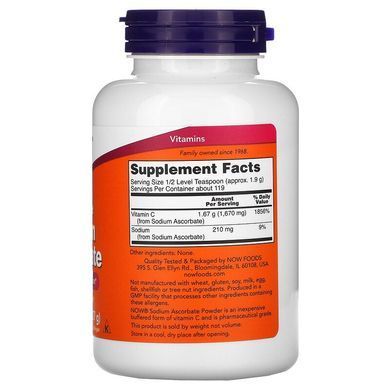 Аскорбат Натрію, Sodium Ascorbat, Now Foods, порошок, 1670 мг/210 мг, 227 г