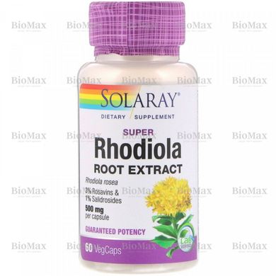 Экстракт родиолы, Super Rhodiola Extract, Solaray, 500 мг, 60 капсул