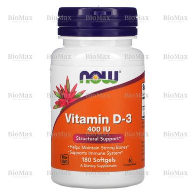 Витамин D-3, Vitamin D-3, Now Foods, 400 МЕ, 180 капсул