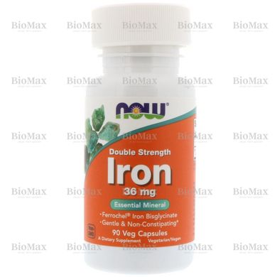 Залізо, Iron, Now Foods, 36 мг, 90 капсул