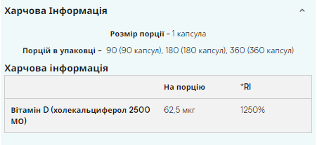 Вітамін D3, Vitamin D3, Myprotein, 2500 МО, 180 гелевих капсул