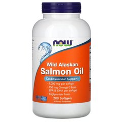 Масло лосося, Wild Alaskan Salmon Oil, Now Foods, 1000 мг 200 гелевих капсул