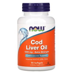Рыбий жир из печени трески, Cod Liver Oil, Now Foods, 1000 мг, 90 капсул