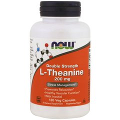 Теанин, L-Theanine, двойная сила, Now Foods, 200 мг, 120 капсул