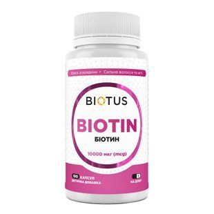 Біотин, Biotin, Biotus, 10000 мкг, 100 капсул