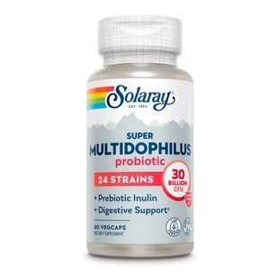 Пробіотик 24 штами з інуліном, Super Multidophilus 24, Solaray, 30 млрд КУО, 60 вегетаріанських капсул