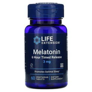 Мелатонин 6-часовой, Melatonin 6 Hour Timed Release, Life Extension, 3 мг 60 таблеток