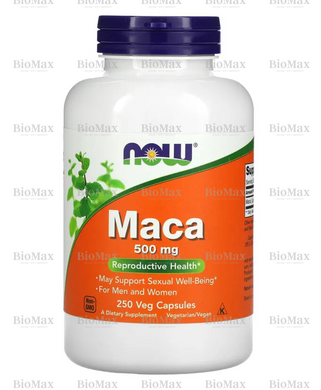 Мака, Maca, Now Foods, 500 мг, 250 вегетарианских капсул