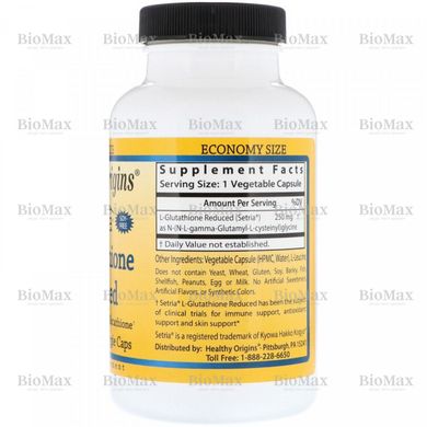 Глутатион, L-Glutathione, Setria, Healthy Origins, пониженный, 250 мг, 150 капcул