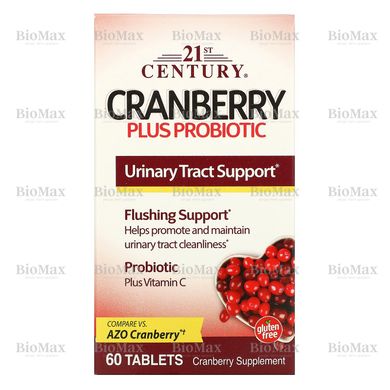 Клюква с пробиотиками, Cranberry Plus Probiotic, 21st Century, 60 таблеток
