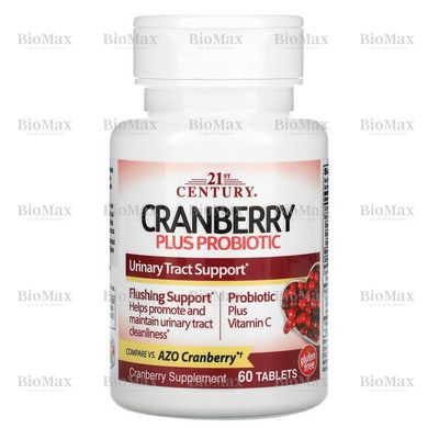 Клюква с пробиотиками, Cranberry Plus Probiotic, 21st Century, 60 таблеток