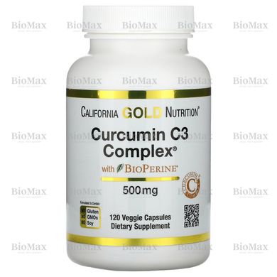 Куркумин комплекс с биоперином формула поддержки при воспалении California Gold Nutrition (Curcumin C3 Complex with BioPerine) 500 мг 120 вегетарианских капсул