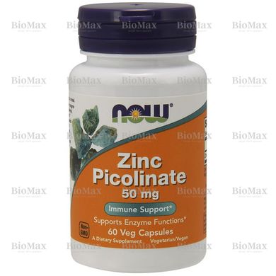 Піколінат цинка, Zinc Picolinate, Now Foods, 50 мг 60 капсул