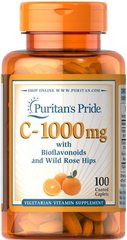 Витамин С с биофлавоноидами, Vitamin C, Puritan's Pride, шиповник, 1000 мг, 100 таблетки