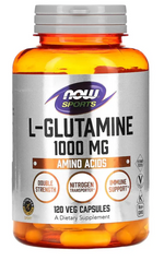 L-глютамін, L-Glutamine, Now Foods, Sports, подвійна сила, 1000 мг, 120 вегетаріанських капсул